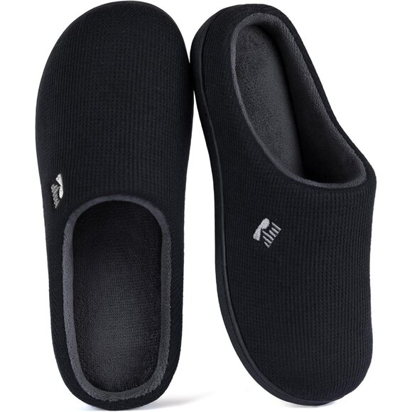 Women's Black-Grey Two-Tone Memory Foam Slipper Closed-Toe Indoor House Shoes - Picture 1 of 6